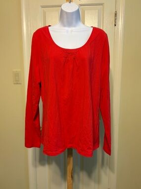 TALBOTS Red Scoop Neck Long-Sleeve Top, Size: XL